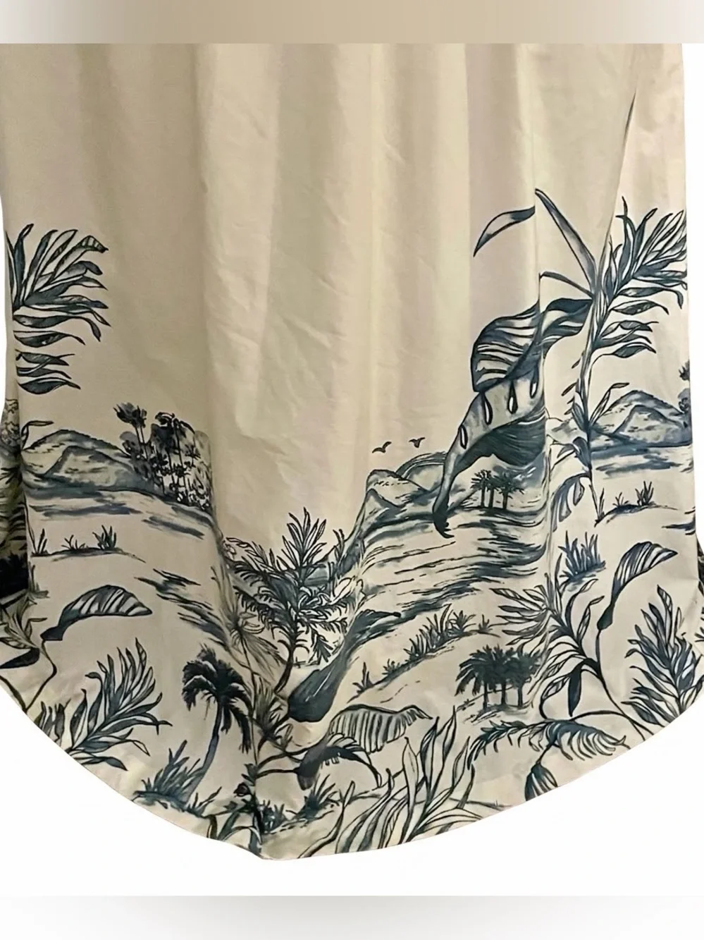 Abercrombie & Fitch Smocked Botanical Toile Midi Sundress Cream Blue Small